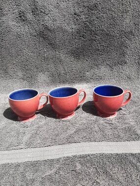 Denby Langley Harlequin Footed Tea Cup Mug Only Burgundy & Green Lot (3)